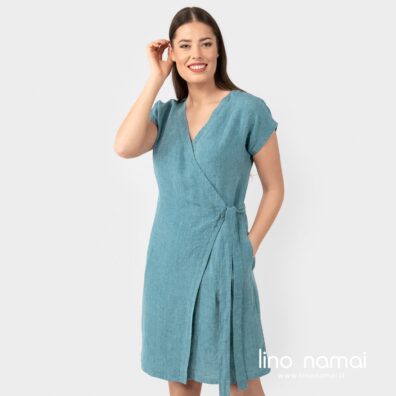 Lininė turkio spalvos suknelė