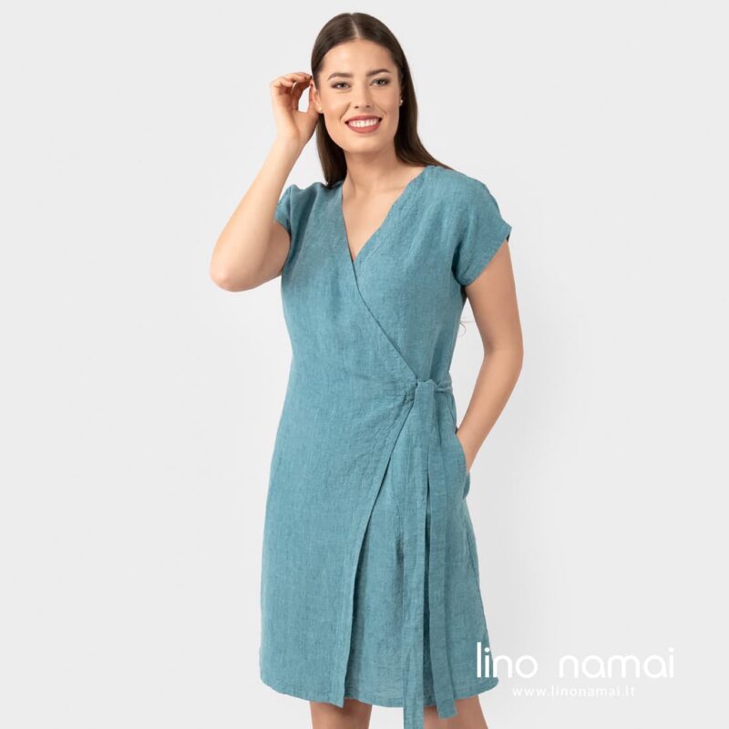 Lininė turkio spalvos suknelė