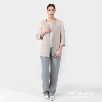 Lininis dryžuotas švarkelis lengvas, vasarinis