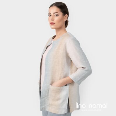 Lininis dryžuotas švarkelis su kišenėmis