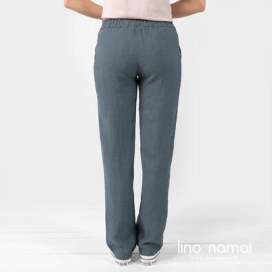 Lininės kelnės melsvai pilkos, nugaros pusė