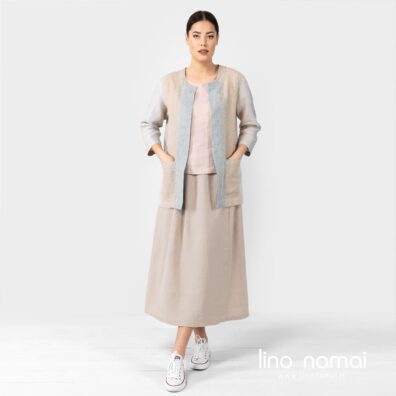 Lininis šviesiai pilkas sijonas ilgas, susiaučiamas