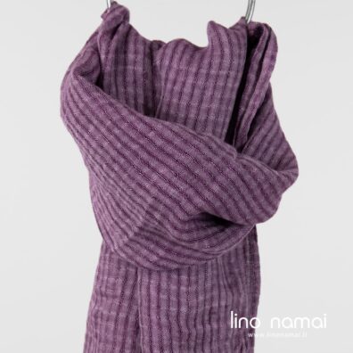 Lininis violetinis šalikas ažūriniais langeliais