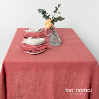 Lininė staltiesė melanžinė, pilkšvai rausva