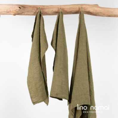 Lininis žalias rankšluostis voniai, pirčiai