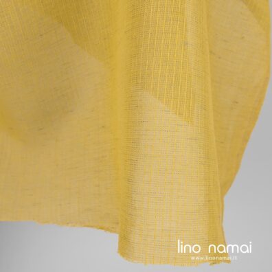 Puslininis audinys permatomas geltonas dryžuotas užuolaidoms, šalikams, skaroms siūti