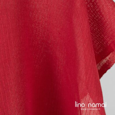 Raudonas lino - medvilnės audinys vertikaliais dryžiais