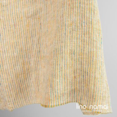 Lininis audinys įvairiaspalviais dryžiukais skalbtas drabužiams, namų tekstilei siūti