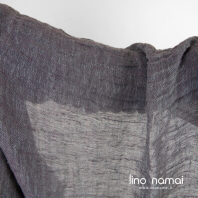 Lininis audinys pilkai violetinis permatomas skalbtas šalikams, skaroms, užuolaidoms siūti