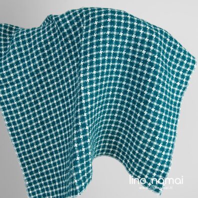 Lininis audinys baltai mėlynas raštuotas skalbtas