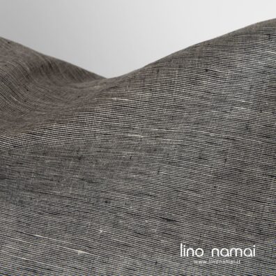 Lininis audinys pilkšvai-juodai melanžinis drabužiams, namų tekstilei siūti