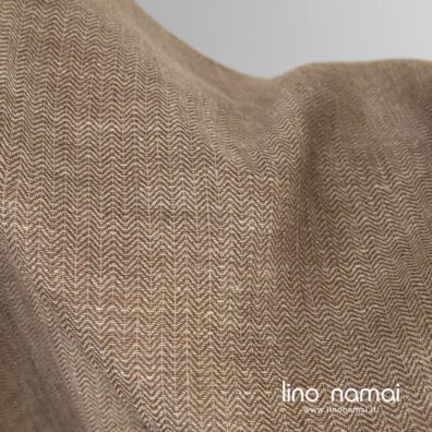 Lininis audinys pilkšvai rudas raštuotas drabužiams, namų tekstilei siūti