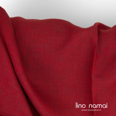 Lininis audinys raudonai violetinis melanžinis drabužiams, namų tekstilei siūti
