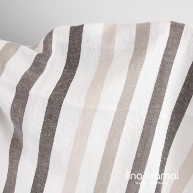 Puslininis platus audinys rudais dryžiais skalbtas, minkštas, švelnus