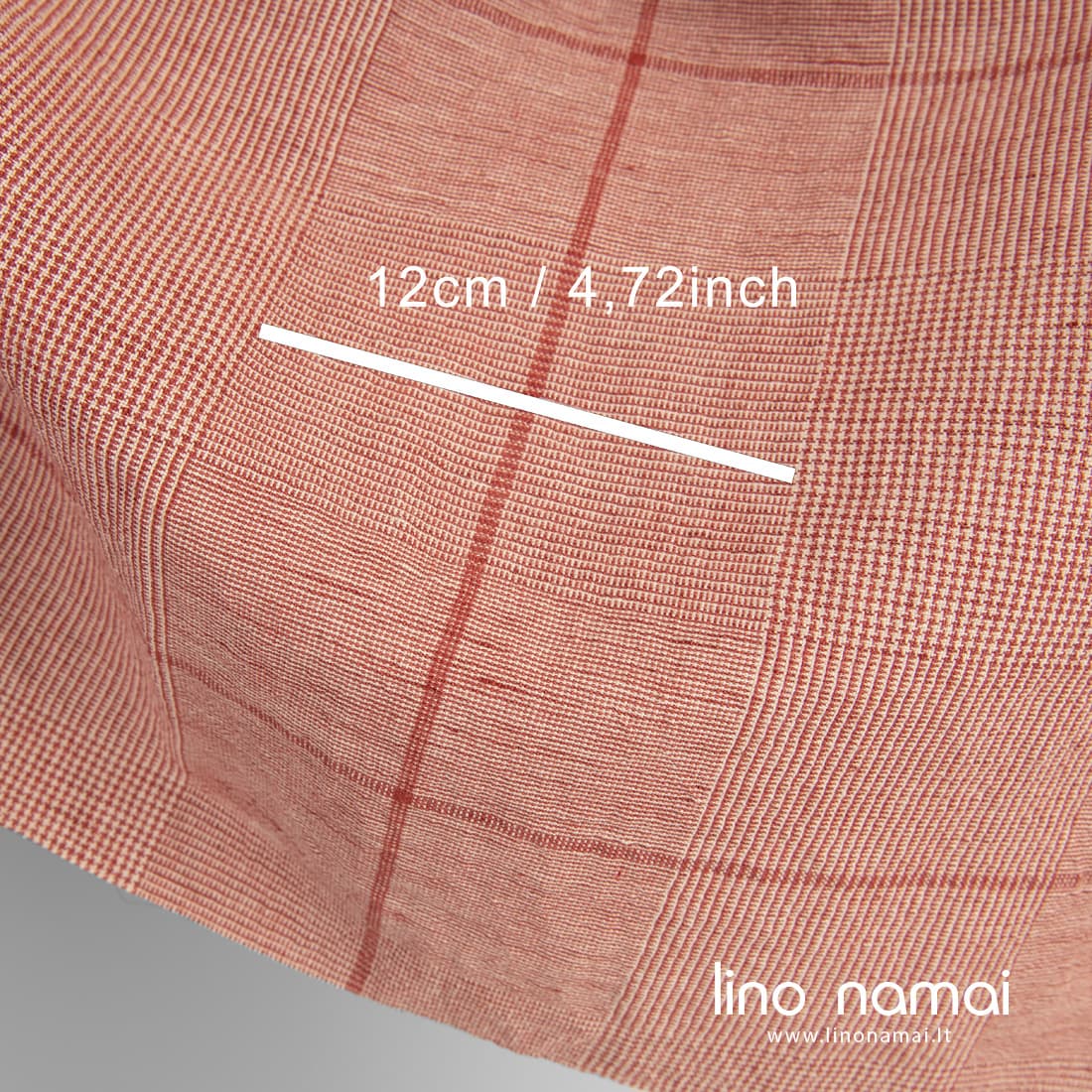 270cm pločio lino - medvilnės audinys raudonais langeliais