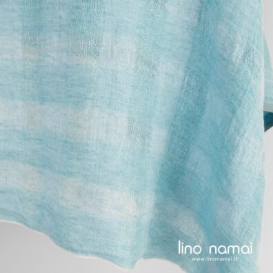 Lininis audinys žydras permatomas languotas skalbtas minkštas švelnus