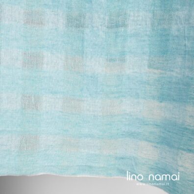 Lininis audinys žydras permatomas languotas skalbtas tinka lengvoms staltiesėms, užuolaidoms, šalikams siūti