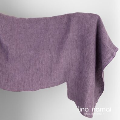 Violetinis raštuotas lininis audinys skalbtas