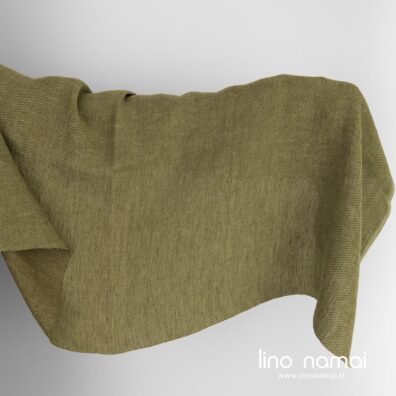 Raštuotas žalias lininis audinys skalbtas