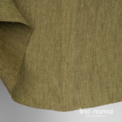 Lino audinys smulkiaraštis išaustas iš rudai žalių ir pilkšvai žalsvų verpalų