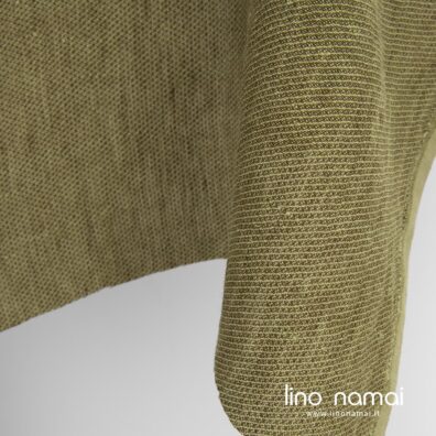 Raštuotas žalias lininis audinys skalbtas tinka drabužiams ir namų tekstilės gaminiams siūti
