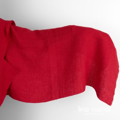 Raudonas raštuotas lininis audinys skalbtas