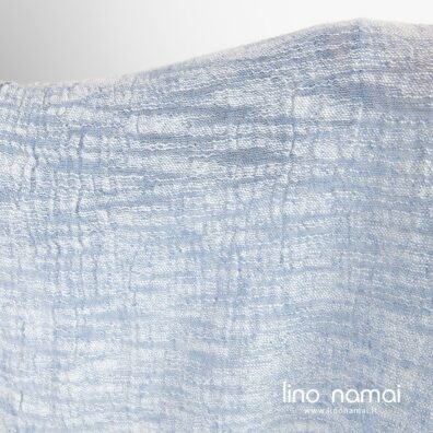 Melsvas lino - medvilnės audinys baltais dryžiukais skalbtas