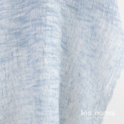 Melsvas lino - medvilnės audinys baltais dryžiukais skalbtas šalikams, skaroms, užuolaidoms siūti