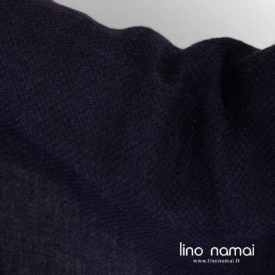 Lininis audinys tamsiai mėlynas raštuotas skalbtas minkštas švelnus