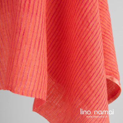 Lininis audinys rausvas dryžuotas skalbtas drabužiams ir namų tekstilei siūti