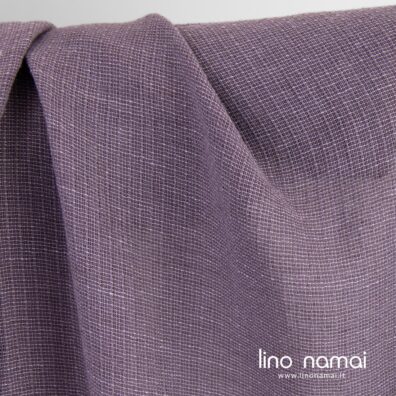 Lino - medvilnės audinys permatomas violetinis dryžuotas skalbtas