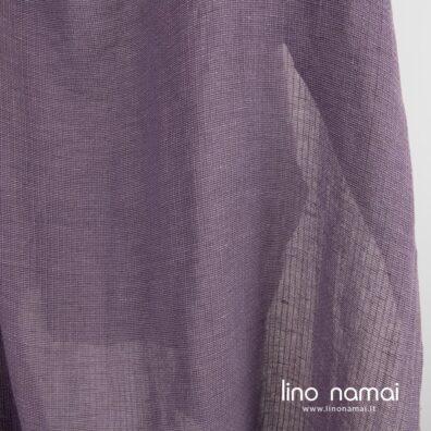Lino - medvilnės audinys permatomas violetinis dryžuotas skalbtas užuolaidoms, šalikams, skaroms, staltiesėms