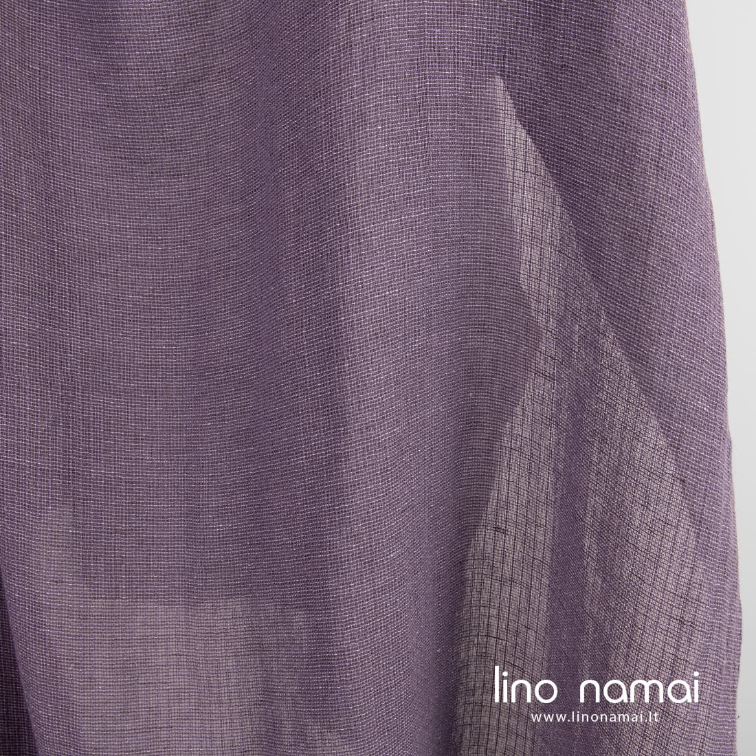 Lino - medvilnės audinys permatomas violetinis dryžuotas skalbtas užuolaidoms, šalikams, skaroms, staltiesėms