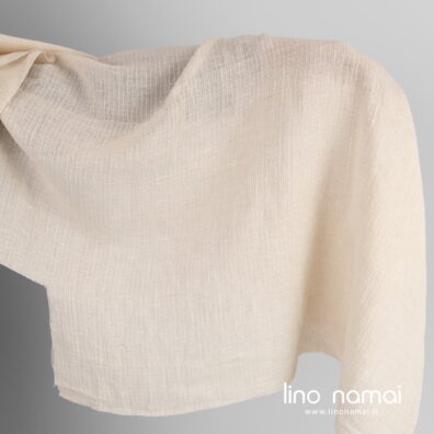 Puslininis audinys permatomas rusvas dryžuotas skalbtas