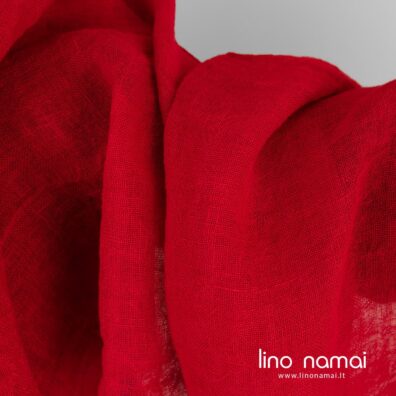 Lininis audinys permatomas raudonas skalbtas šalikams, skaroms, užuolaidoms siūti