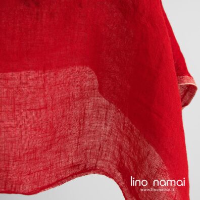 Lininis audinys permatomas raudonas skalbtas, malonus odai, švelnus, minkštas