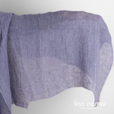 Lininis audinys permatomas violetiniais langeliais skalbtas