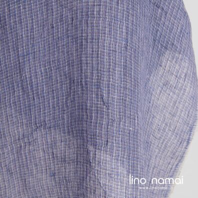 Lininis audinys permatomas violetiniais langeliais skalbtas minkštas švelnus