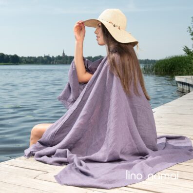 Lengvas minkštas švelnus puslininis paplūdimio rankšluostis violetinis melanžinis