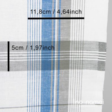 Lino - medvilnės rankšluostinis audinys iš baltų, žalsvai pilkų ir mėlynų verpalų