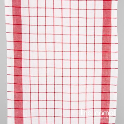 Puslininis rankšluostinis audinys raudonais langeliais