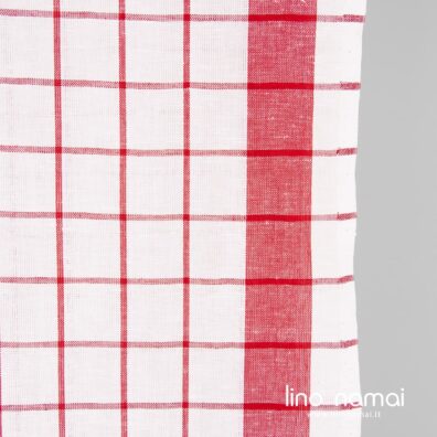 Lino - medvilnės rankšluostinis audinys raudonais langeliais