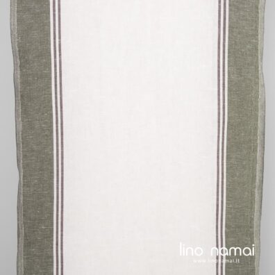 Puslininis rankšluostinis audinys žaliomis, rudomis juostomis