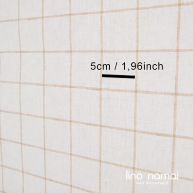 Rankšluostinis languotas lino audinys iš rusvų ir gelsvai baltų verpalų