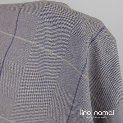 Puslininis audinys pilkai mėlynas raštuotas platus skirtas patalynei, užuolaidoms, staltiesėms, drabužiams siūti