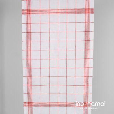 Lininis audinys rankšluostinis raudonai languotas