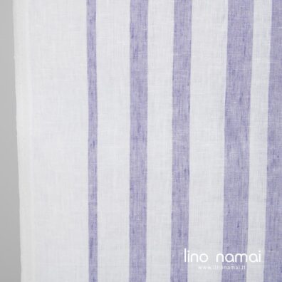 Lininis audinys violetinėmis ir baltomis juostomis virtuvės rankšluosčiams siūti