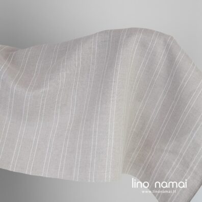 Lininis audinys natūralios spalvos su raštuotomis juostelėmis