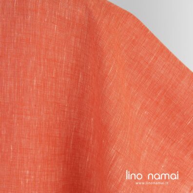 Lininis audinys raudonai gelsvas melanžinis tinka drabužiams ir namų tekstilei siūti