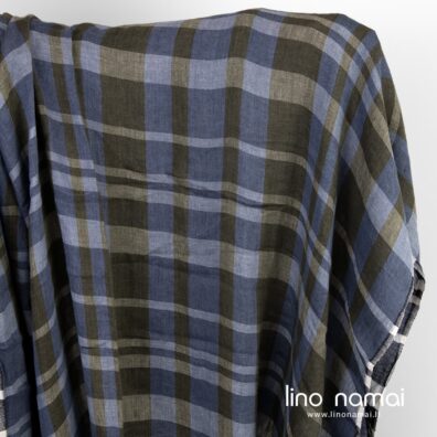 Lininis audinys mėlynai-žaliai languotas skalbtas